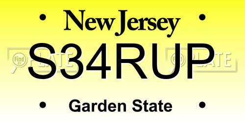 S34RUP New Jersey License Plate