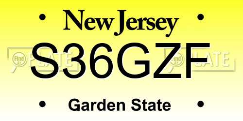 S36GZF New Jersey License Plate