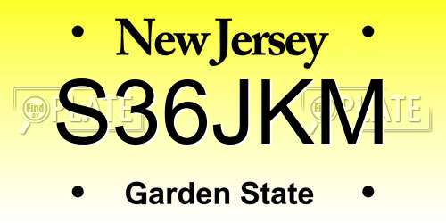 S36JKM New Jersey License Plate