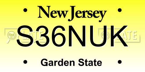 S36NUK New Jersey License Plate