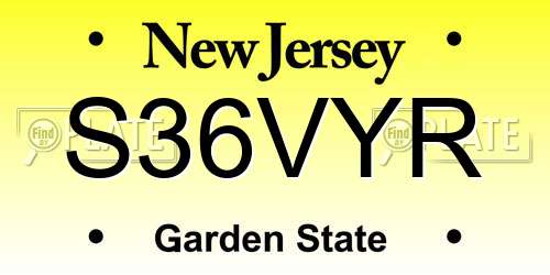 S36VYR New Jersey License Plate