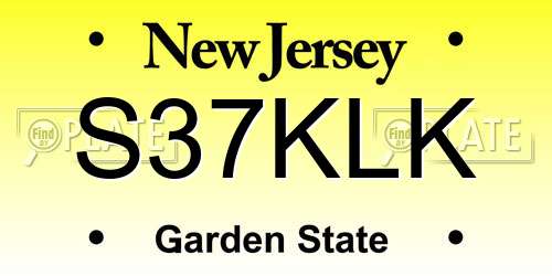 S37KLK New Jersey License Plate