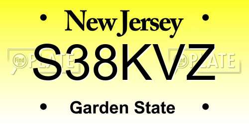 S38KVZ New Jersey License Plate