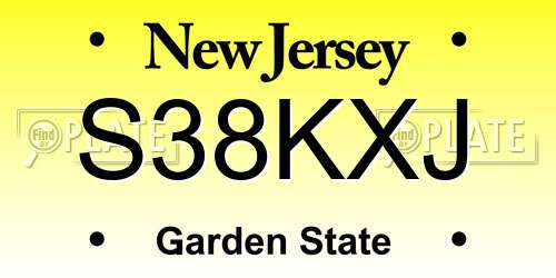 S38KXJ New Jersey License Plate