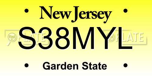 S38MYL New Jersey License Plate