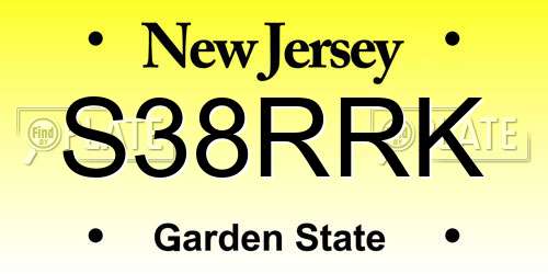 S38RRK New Jersey License Plate