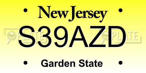 S39AZD New Jersey License Plate