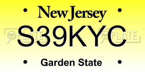 S39KYC New Jersey License Plate