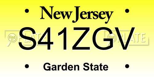 S41ZGV New Jersey License Plate