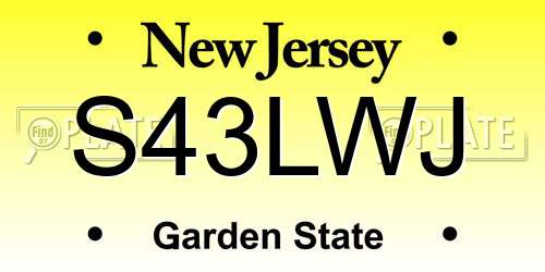 S43LWJ New Jersey License Plate