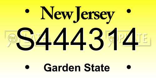 S444314 New Jersey License Plate