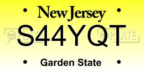 S44YQT New Jersey License Plate