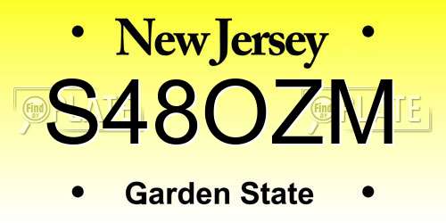 S48OZM New Jersey License Plate