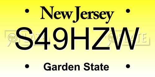 S49HZW New Jersey License Plate