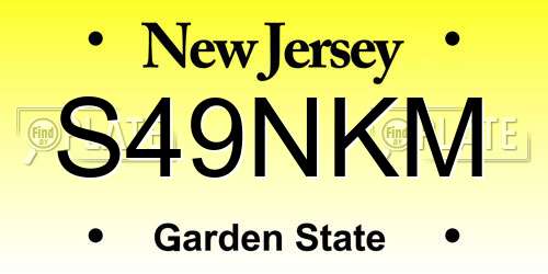 S49NKM New Jersey License Plate