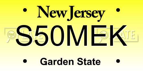 S50MEK New Jersey License Plate