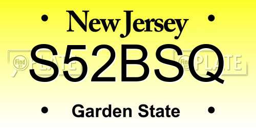 S52BSQ New Jersey License Plate