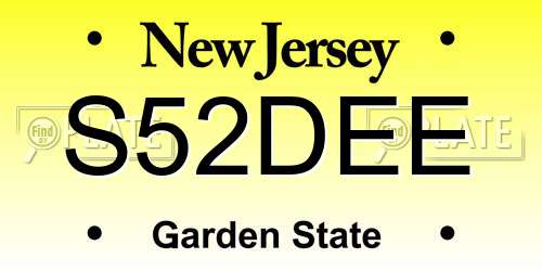 S52DEE New Jersey License Plate