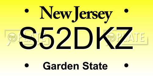 S52DKZ New Jersey License Plate