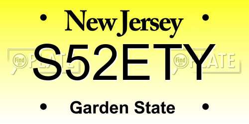 S52ETY New Jersey License Plate
