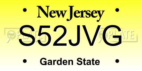 S52JVG New Jersey License Plate