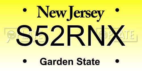 S52RNX New Jersey License Plate