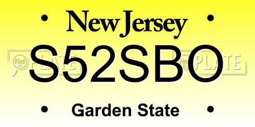 S52SBO New Jersey License Plate