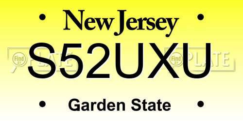 S52UXU New Jersey License Plate
