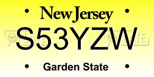 S53YZW New Jersey License Plate