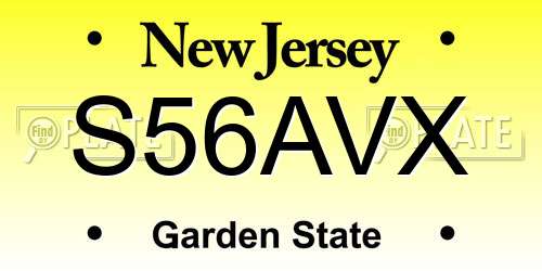 S56AVX New Jersey License Plate
