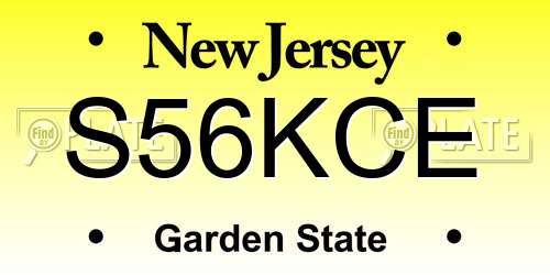 S56KCE New Jersey License Plate