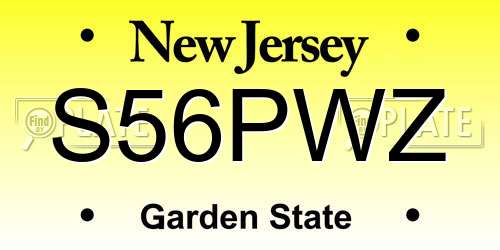 S56PWZ New Jersey License Plate