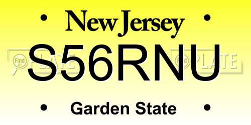 S56RNU New Jersey License Plate