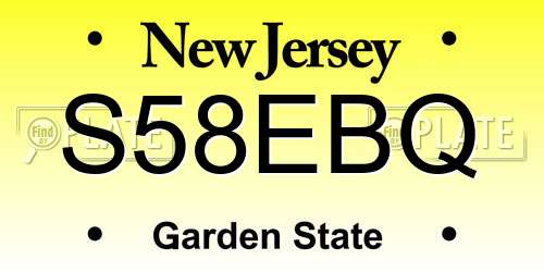 S58EBQ New Jersey License Plate