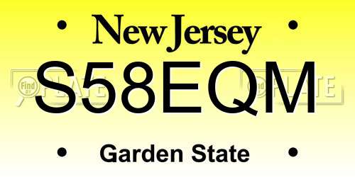 S58EQM New Jersey License Plate