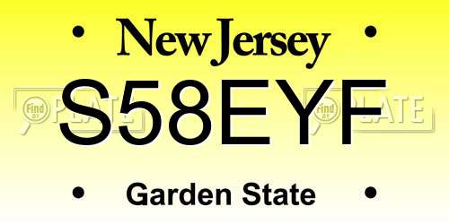 S58EYF New Jersey License Plate