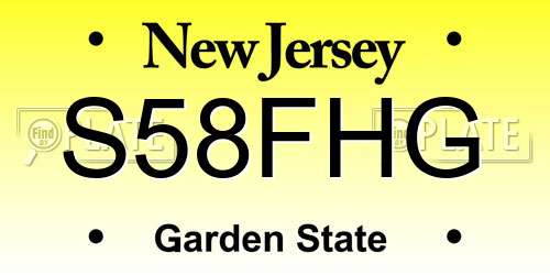S58FHG New Jersey License Plate