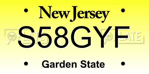 S58GYF New Jersey License Plate
