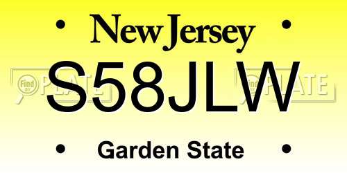 S58JLW New Jersey License Plate