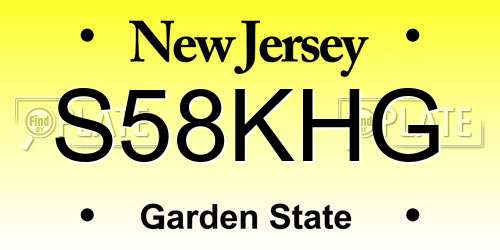 S58KHG New Jersey License Plate