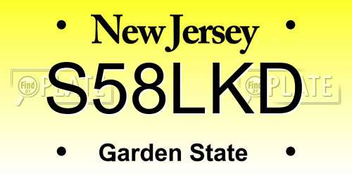 S58LKD New Jersey License Plate