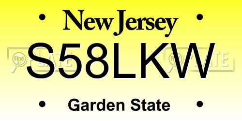 S58LKW New Jersey License Plate