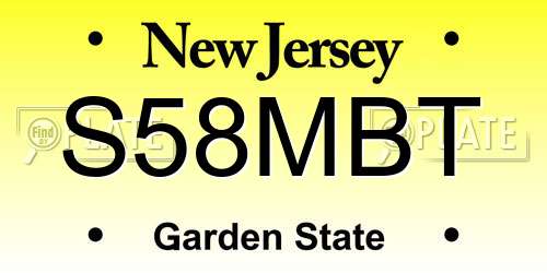 S58MBT New Jersey License Plate