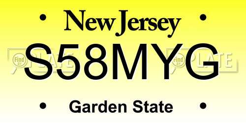 S58MYG New Jersey License Plate
