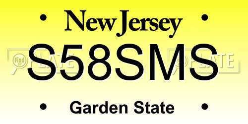 S58SMS New Jersey License Plate