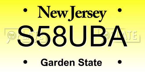 S58UBA New Jersey License Plate