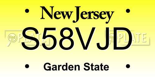 S58VJD New Jersey License Plate