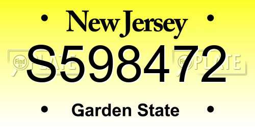 S598472 New Jersey License Plate