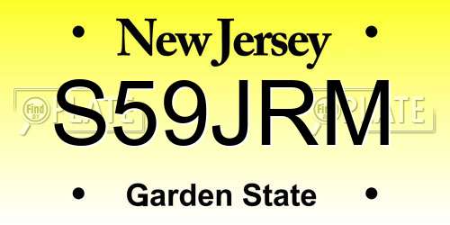 S59JRM New Jersey License Plate