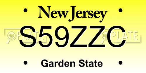 S59ZZC New Jersey License Plate